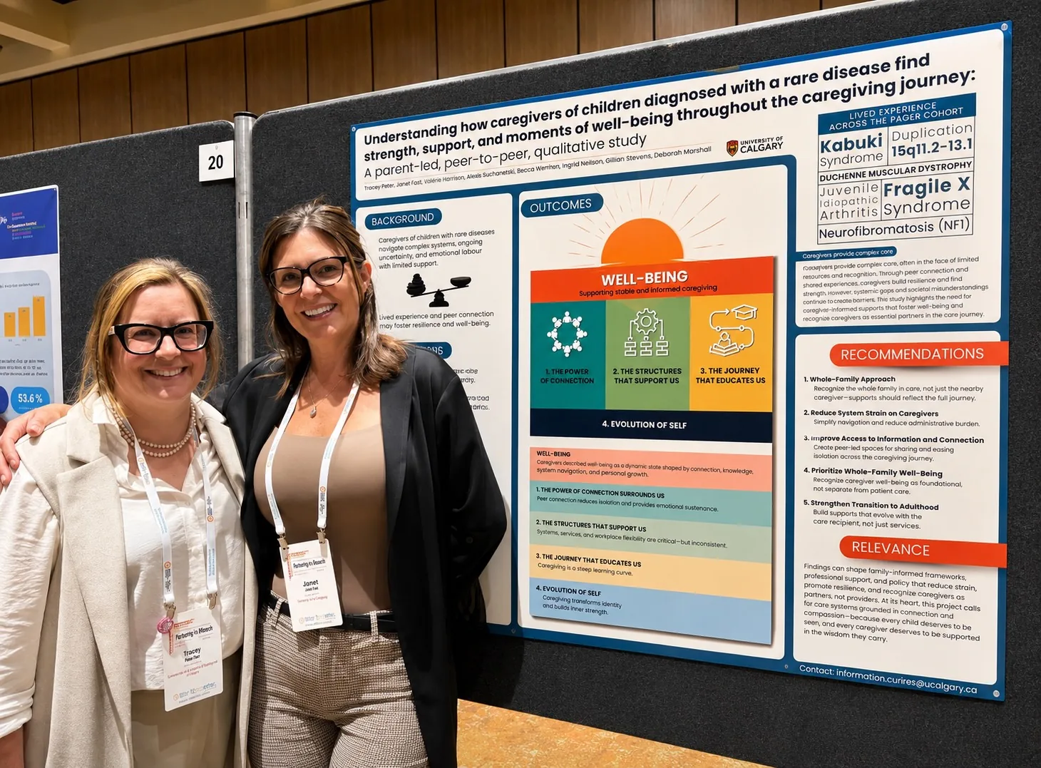 Jess Head and a co-researcher beside the Raising Up Rare caregiver study poster
